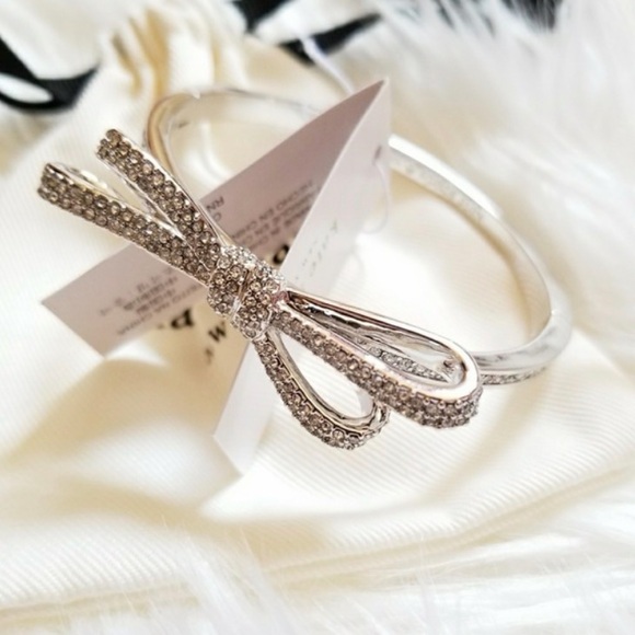 Kate Spade ♠️ New York Silver Tone Pave Tied Up Bow Hinge Bangle Bracelet - Picture 5 of 5